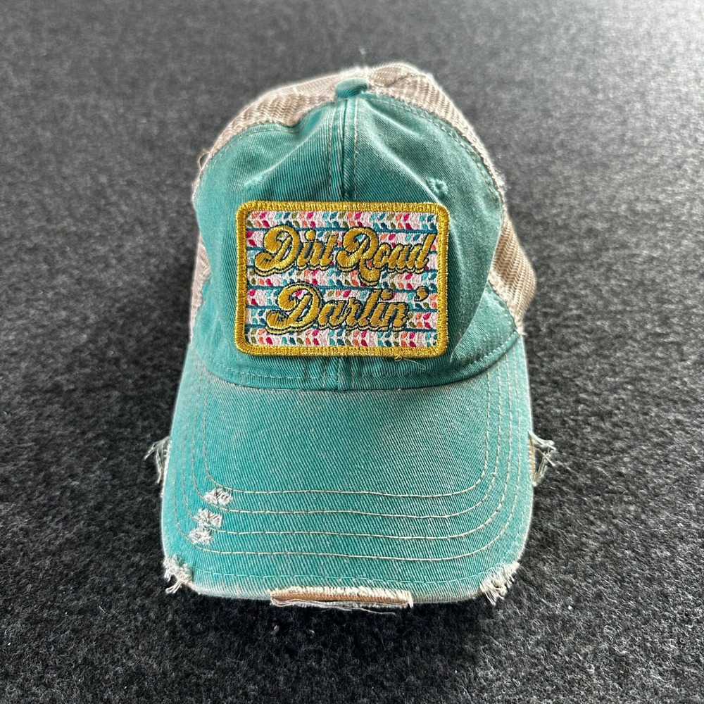 Judith March Dirt Road Darlin‎ Distressed Trucker Hat Teal Tan Snapback Cap